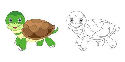 tartaruga linha e cor ilustração. desenho animado vetor ilustração para coloração livro.