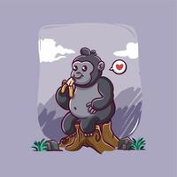 fofa gorila comendo banana desenho animado vetor
