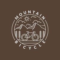 montanha e bicicleta monoline ou ilustração vetorial de estilo de arte de linha vetor