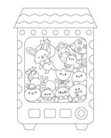 vetor Preto e branco kawaii brinquedo vending máquina com Páscoa brinquedos. fofa gadget ilustração com coelhinho, garota, colori ovo. engraçado desenho animado jogos de azar jogos ícone ou coloração página