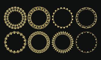 vetor circular dourado floral coroas conjunto do floral volta quadros vetor quadro, Armação fronteiras