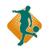 silhueta do uma masculino futebol jogador chutando uma bola. silhueta do uma futebol jogador dentro açao pose. vetor