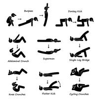 Body Workout Exercise Fitness Training (Set 3) Stick Figure Ícones Do Pictograma.