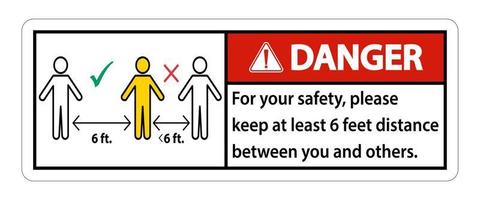 perigo mantenha 6 pés de distância, para sua segurança, por favor, mantenha pelo menos 6 pés de distância entre você e outras pessoas. vetor