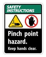 perigo de ponto de esmagamento das instruções de segurança, mantenha as mãos afastadas, o símbolo do sinal isolado no fundo branco, ilustração vetorial vetor