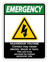 contato de tensão perigosa de emergência pode causar choque elétrico ou sinal de queimadura no fundo branco vetor