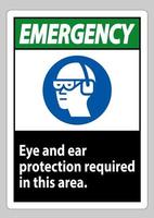 Sinal de emergência para proteção ocular e auditiva necessária nesta área vetor