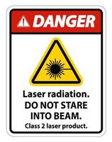 perigo de radiação a laser, não olhe fixamente para o feixe, sinal de produto a laser classe 2 em fundo branco vetor