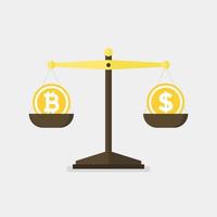 bitcoin vs conceito de vetor de dólar com escalas de equilíbrio.
