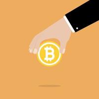 mão de empresário segurando bitcoin. vetor