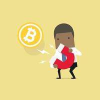 empresário africano atraindo bitcoin com um grande ímã. vetor