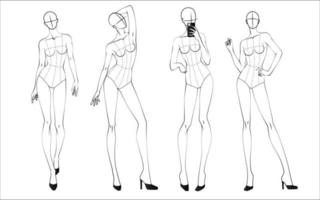 croquis de modelo de design de dez cabeças de moda usando corpete vetor