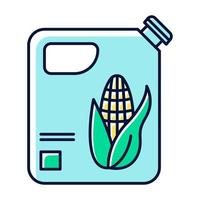 garrafa de plástico azul do ícone de cor de óleo de milho. química orgânica. produção e distribuição de óleo vegetal. etanol de milho para biocombustível. substituto da gasolina. ilustração vetorial isolada vetor