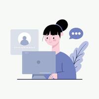 vetor ilustração do uma mulher segurando uma encontro em uma computador portátil