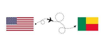voo e viagem dos EUA para o Benim pelo conceito de viagem de avião de passageiros vetor