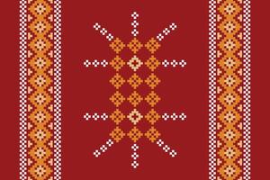 étnico geométrico tecido padronizar Cruz ponto.ikat bordado étnico oriental pixel padronizar Natal vermelho fundo. resumo,vetor,ilustração. textura,quadro,decoração,motivos,seda papel de parede. vetor