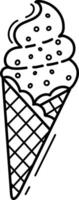 uma fofa gelo creme cone. doce Comida. vetor ilustração, desenhado à mão dentro a estilo do rabiscos. perfeito para vários desenhos, cartões postais, decorações, logotipos, menus.