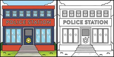 polícia estação coloração página colori ilustração vetor