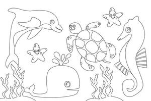 embaixo da agua cenário Preto e branco linha arte, coloração livro para crianças. embaixo da agua mundo. vetor
