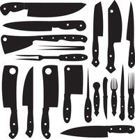 ilustração vetorial Conjunto de facas de corte de carne. conjunto de facas de açougueiro para açougue e temas de design de açougueiro. vetor