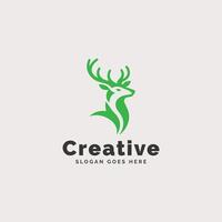 verde estilizado veado cabeça logotipo significando criatividade e inovação em uma neutro fundo vetor