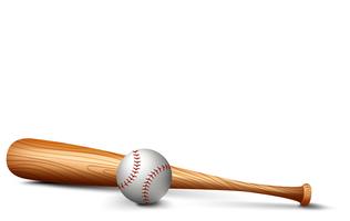 Bastão de madeira e beisebol
