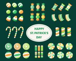 feliz st. dia de patrick. grande conjunto de st. doces e balas do dia de patrick. vetor