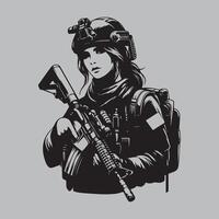 vetor ilustração do uma mulher soldado com uma rifle