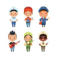 desenhos animados de profissões de crianças felizes crianças de diferentes profissões personagens vetor