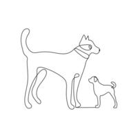 vetor cachorro animal animal contínuo 1 linha arte silhueta desenhando isolado em branco fundo