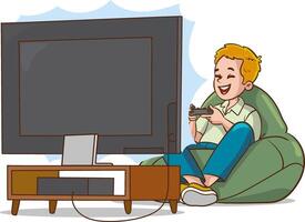 desenho animado vetor ilustração do crianças jogando vídeo jogos em sofá