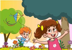 vetor ilustração do crianças jogando às natureza