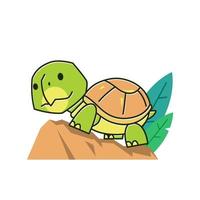 engraçado tartaruga tartaruga andando escalando rocha réptil exótico desenho animado vetor
