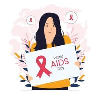 mulher segurando cartaz na ilustração do conceito do Dia Mundial da AIDS vetor