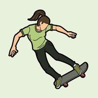 mulher jogando skateboard vetor