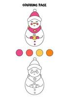 cor de boneco de neve bonito dos desenhos animados. planilha para crianças. vetor