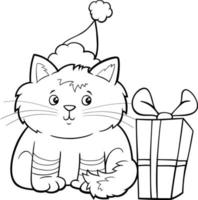 desenho animado gatinho na época do Natal para colorir a página do livro vetor