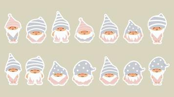 pequeno jardim gnomos e elfos bonitos no estilo cartoon. fadas características para crianças e crianças. desenho de gnomo kawaii e elfo mágico. ilustração vetorial. vetor