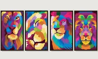 definir ilustração colorida de cabeça de leão com estilo pop art vetor