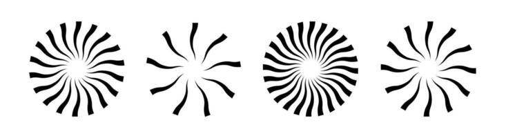 starburst listra volta definir. raio linhas emanar a partir de a Centro do a círculo. pacote do geométrico elementos. isolado vetor ilustração em branco fundo.