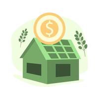 eco casa com solar painéis. energia eficiência dentro família e indústria. usar verde eletricidade, pagando menos. salvando dinheiro. vetor ilustração.