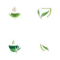folha dispara chá verde orgânico caneca logotipo da folha símbolo ideia de design vetor