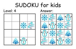 sudoku. crianças e adulto matemático mosaico. crianças jogo. inverno tema. Magia quadrado. lógica enigma jogo. digital rebus vetor