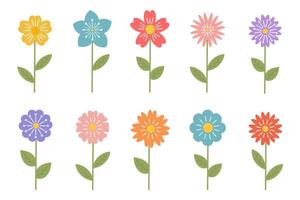 vetor flor coleção dentro simples mão desenhado desenho animado estilo. colorida fofa Primavera flores conjunto isolado em branco. floral botânico ilustração, natural florescer, florescendo.