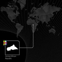 central africano república em Preto mundo mapa. mapa e bandeira do carro. vetor