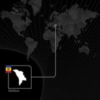 Moldova em Preto mundo mapa. mapa e bandeira do moldávia. vetor