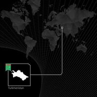 Turquemenistão em Preto mundo mapa. mapa e bandeira do turcomenistão. vetor
