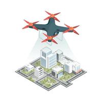 drones tecnologia pousando cidade inteligente isométrica voando câmera digital paisagem urbana layout da web