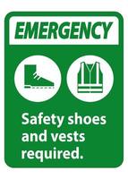 É necessário usar sapatos e colete de segurança para sinais de emergência com os símbolos ppe vetor
