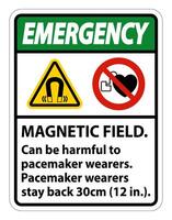 campo magnético de emergência pode ser prejudicial para usuários de marca-passo. usuários de espaço - fiquem 30 cm para trás vetor